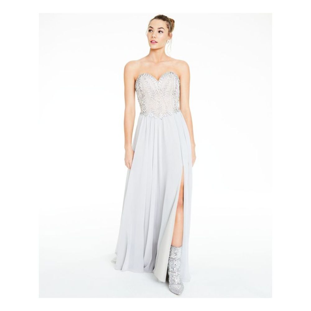 GLAMOUR BY TERANI COUTURE Womens Silver Spaghetti Strap Formal Dress Juniors 4